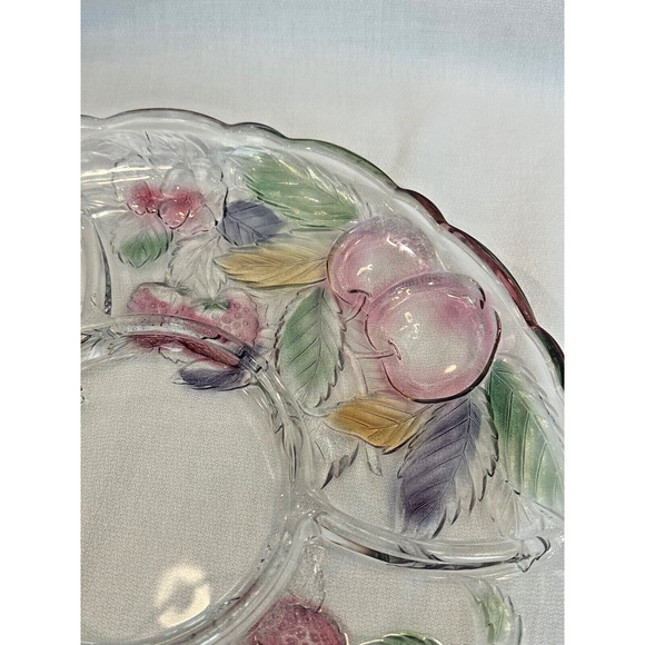 Vintage Savoir Vivre Crystal Wild Orchard Divided Fruit Chip Dip Platter - Picture 3 of 5